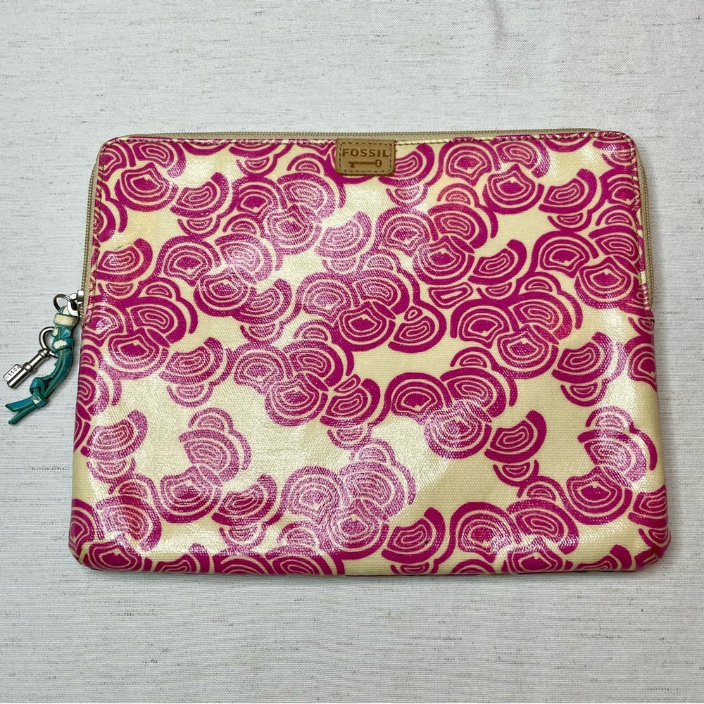 Fossil Key-Per Coated iPad Tablet Zip Sleeve Case‎ Bag GUC Unique Revers Design
